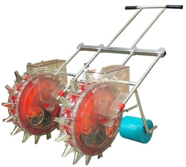 DAJIAYIQI Sembradora Manual de Empuje, plantadora Manual de Doble Rueda, máquina de siembra de precisión para jardín, esparcidor de Semillas portátil para Soja, Cacahuete, maíz y algodón