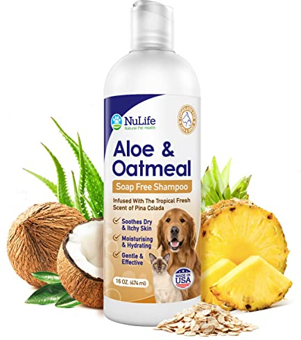Oatmeal Dog Shampoo with Soothing Aloe Vera, Sensitive Skin Dog Shampoo for All Pets, with Tropical Fresh Pina Colada Scent, Hypoallergenic Formula Provides Relief from Allergies & Dry Itchy Skin