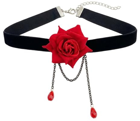 ericotry Elegante Retro Rose Blume Schlüsselbein Kette Schlüsselbein Halskette Gothic Lolita Schwarz Spitze Halsband Choker Ornament Hochzeit Halloween Zubehör