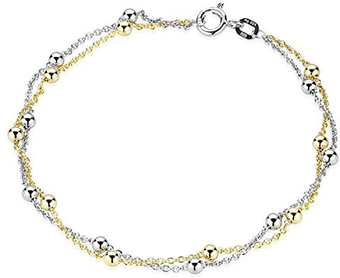 Damen Armkette Silber 925 bicolor - Kugel Armband 19 cm vergoldet SA-109 | Armkettchen mit Kugeln aus hautfreundlichem 925 Sterling Silber mit wasserfester Vergoldung von MATERIA by Matthias Wagner