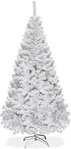 DREAMADE Albero di Natale Artificiale, Albero folto in PVC con Supporto in Metallo e Piedi, Bianco, Vari Dimensioni (1,5M)