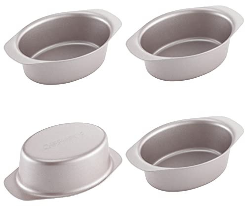 CHEFMADE Mini Moule à gâteau au Fromage, 3.7 Pouces 4 pièces antiadhésive Ovale gâteau et Pain Cuisson pour la Cuisson au Four et au Pot instantané (Or Champagne)