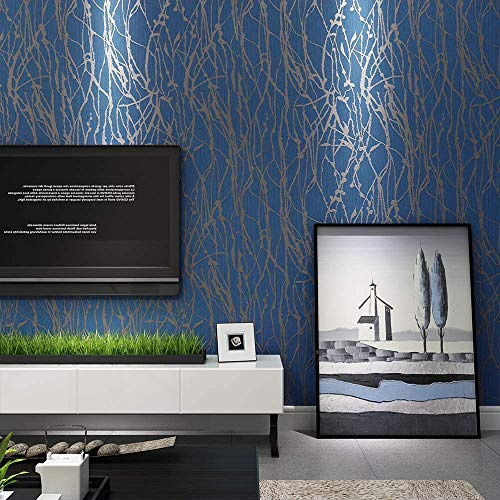 DaWei Modern Minimalist Curve Patterns Non-Woven Material for Bedroom Living Room Non-Pasted Wallpaper Roll 0.53m (1.73') x 10m(32.8')=5.3㎡(57 sq.ft) (Blue Gray)