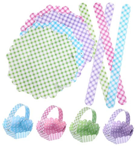 STOBOK 12St. Osterkorb mit Griff Papier Runde Brotkorb Ostereier Korb Osterkörbchen Aufbewahrungskorb Osternest für Süßigkeiten Snack Spielzeug Kinder Ostern Party Mischfarbe