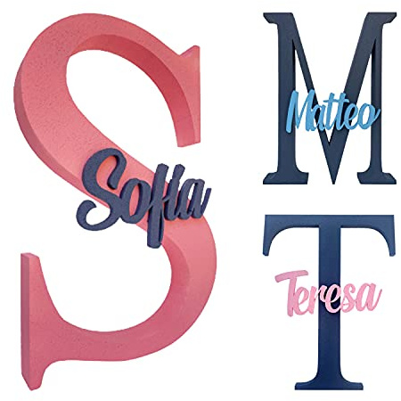 ORKIDEA PARTY Nomi in Polistirolo personalizzabili, Lettera iniziale grande in polistirolo e scritta al centro della lettera in legno come nelle immagini - Idea Regalo - ALTEZZA 50 CM.