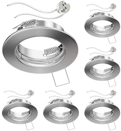 ledscom.de 6 Pieces Ceiling recessed Frame Fere recessed Frame matt Chrome (LED/halogen/MR16/50mm) incl. GU5.3 Socket