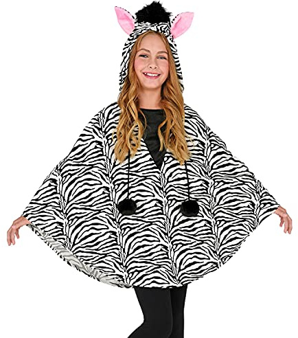 Widmann 48167 48167-barndräkt zebra, poncho med huva, kast, temafest, karneval, flicka, flerfärgad, en storlek passar de flesta barn