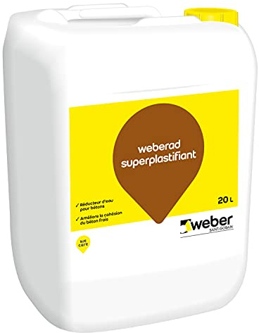 Reductor de agua para hormigón 20 L, Weberad superplastificante, mejora la cohesión del hormigón