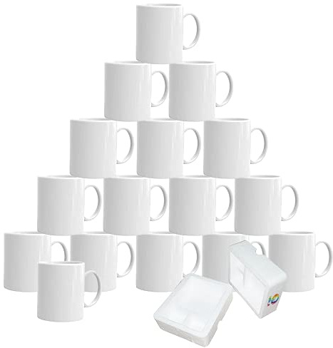 MR.R Lot de 16 tasses à café en céramique blanches lavables au lave-vaisselle de 11 onces en céramique vierge classique pour tasses à boire pour lait, thé, cola, eau