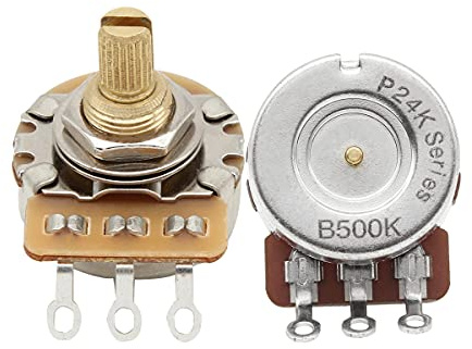 FLEOR Short Brass Shaft Potentiometer B500K Linear Taper Potentiometer 24 Spline Split Shaft D3/8 für E-Gitarren Control Volume Tone, 2er Pack