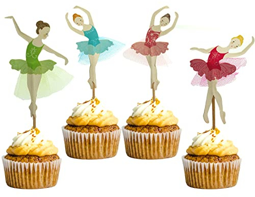 24Pcs Ballet Girl Dance Cupcake Toppers, Ballerina Cake Decoration for Wedding Bridal Birthday Mothers Day