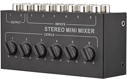 Btuty Mini Audio Mixer 6 Kanal Stereo RCA Mixer mit Lautstärkeregler | Passiver 6-Kanal Stereo Mixer mit RCA Anschlüssen, unabhängiger Lautstärke und 2 Ausgängen für DJ, Karaoke und Audio