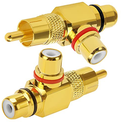 KUOQIY 2 Pezzi Splitter RCA ad Angolo Retto di 90 Gradi, RCA 1 Maschio a 2 Adattatori Femmina Splitter AV