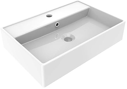 ERCOS Rechteckiges Aufsatzwaschbecken aus Keramik, Weiß poliert, Badwaschbecken mit integriertem Überlauf, Maße 560X380 MM