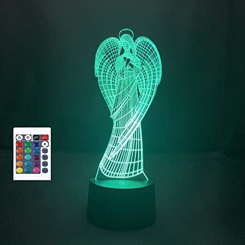 3D geflügelter Engel Göttin Fernbedienung 16 Farben Nachtlichter Illusion Acryl LED Tisch Nachttisch Lampe Kinder Schlafzimmer Schreibtisch Dekor Geburtstag Geschenke Spielzeug für Kinder