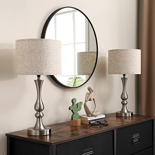 EDISHINE Bedside Lamps Set of 2, 3 Way Dimmable Touch Lamp with USB Charging, Table Lamps for Living Room, Bedroom, Beige Linen Shade (LED Bulbs Included)