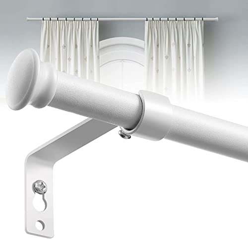 Bastone per Tenda, 71-198 CM Aste per Tende per Finestra con Coperchio e Staffe Set, Bastone per Tende Regolabile in Acciaio Inossidabile di Diametro 16 mm per Camera da Letto/Bianco Opaco