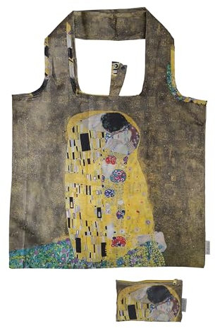 Fridolin Tasche: Gustav Klimt, Der Kuss - „I was a bottle“ recycled, bag in bag, b/h: ca. 45,5 × 68,5 cm (offen); b/h: ca. 15,5 × 9,5 cm (geschlossen in kleiner Tasche)