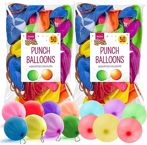 Jaunty Partyware 100x Large Punch Balloons for Kids Ideal Party Bag Fillers - 12 Inch Large Size - Assorted Colours - Fun Children’s Party Ideas - Thick & Strong - Easy to Inflate