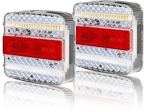 AOHEWEI 2 Pièces 12/24v LED Feux Arrière de Remorque, Feu de Position de Frein Clignotant Dynamique Réflecteur Lumière de Plaque D'Immatriculation pour Camping-car Caravane Tracteur Camion Van E-mark
