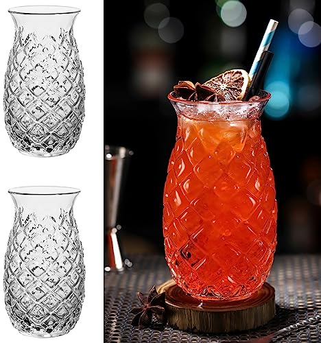 MIAOLLUN Ananas Cocktail Glasses 16Oz/480ML Creative Cocktail Glasses Coffret-Cadeau, Whiskey Wedge Glasses for Party Novelty Drinking for KTV Bar Club,2PCS