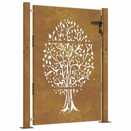 vidaXL Garden Gate, Locking Fence Gate, Hinged Gate for Patio Outdoor, Entrance Barrier Decorative Door, 39.4x59.1 Corten Steel Tree Design
