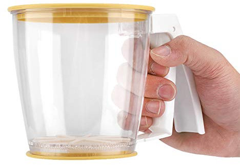 Gavigain Mehlsieb,Mechanisches Handsieb,Einhandmehlsieb,Pulversieb für die Küche mit Deckel und Bodenabdeckung,Mechanisches Feinsieb für Backwaren