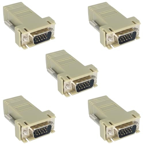 Jienk Lot de 5 rallonges VGA sur Ethernet, VGA mâle 15 broches vers RJ45 femelle, câble de transmission sur câble réseau CAT5 CAT6