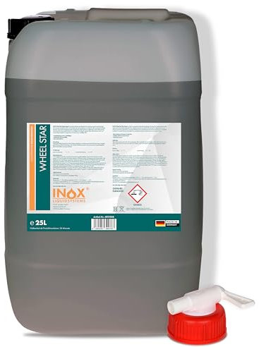 INOX® Felgenreiniger 25L | Hocheffektiver Felgenreiniger für Alufelgen, Stahl- & Chromfelgen | Entfernt hartnäckigen Schmutz, Bremsstaub & Flugrost | Profi-Autopflege für glänzende Felgen
