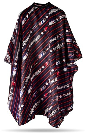 Delkinz Capa de peluquería de tamaño grande con cierre a presión ajustable, impermeable, para corte de pelo, para hombres, mujeres y niños, 51 x 59 pulgadas, negro, rojo, rayas, (Red and black