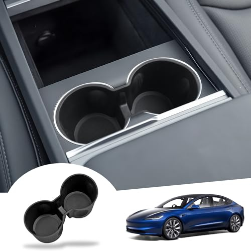 GAFAT Getränkehalter für Tesla Model 3 Highland Standard & Premium 2024-2026 2027, TPE-Weichgummi Mittelkonsole Becherhalter Matten für Model 3 2025, Anti-Rutsch, Neu Tesla 3 Zubehör