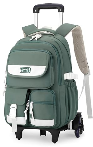 Rolling Backpack for Girls, Roller Backpack with Wheels for Boys, Kids Trolley School Bags Wheeled Bookbag on 6 Wheels, Green