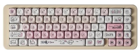 Pink Keycaps, MOA PBT Keycap, Cute Dog Keycaps,136 Keys DYE-SYB Custom Keycap Set for Mx Cherry Mechanical Keyboard 61/64/84/87/104/108 Layout (Pink)
