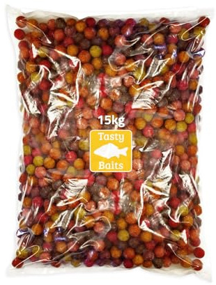 Tasty Baits Blandade Boilies - 20mm - 15kg påse - Högkvalitativt karpbete - Oemotståndligt för karp - Lämplig för alla vatten - Idealisk för långa och korta sessioner