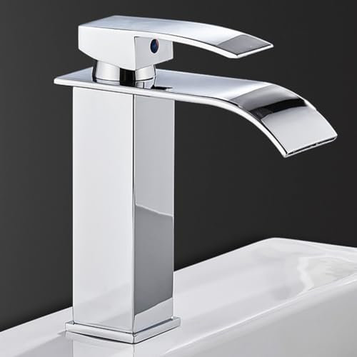 ANMECS Rubinetto Bagno Lavabo in Acciaio Inox 304, Design a Cascata, Rubinetto lavandino bagno, Miscelatore per Acqua Calda e Fredda con Finitura Cromata (Cromata)