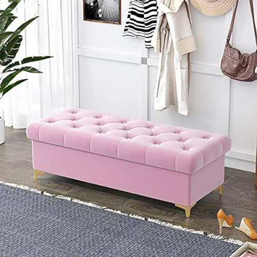CATANK Fußhocker Mit Stauraum, Samtgepolsterte Bettbank Mit Stauraum, Schlafzimmer-Fußhockerbank Mit Stauraum Für Das Wohnzimmer,Rosa,80X40X40Cm(31X16X16Zoll)