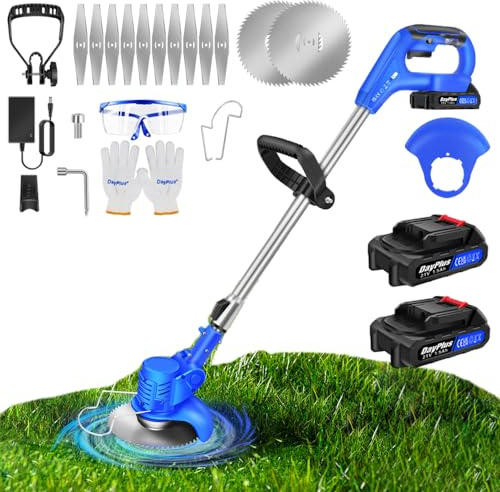 Coupe-Herbe sans Fil avec 2 Batterie et Lames MéTalliques Coupe Bordure Debroussailleuse électrique Bordure Puissante Taille Haie de Jardin Coupe-Mauvaises Télescopique Elagueuse sans Fil Coupe-Gazon