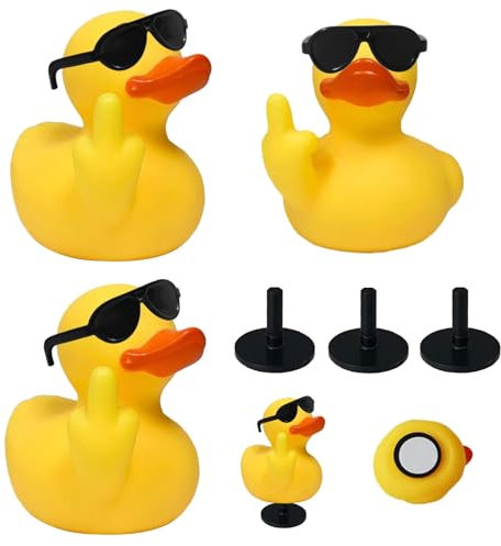 Patitos de Goma con Gafas de Sol, Decoraciones para el Salpicadero del Coche y Escritorio, juguetes de pato de goma adornos, Accesorios Graciosos para Jeep y Oficina, Regalos Creativos (3 Piezas)