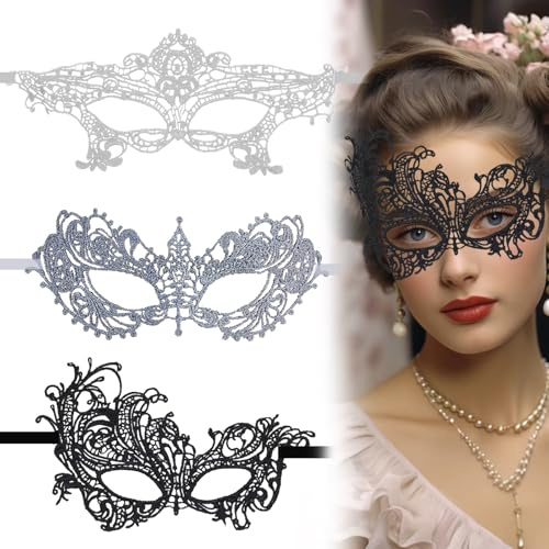 Cosysparks Maskenball masken set 3 Pcs, spitze maske sexy damen gesicht venezianische maskes spitze spitzenmaske sexy masken für frauen in 3 Farben Karneval halloween maske damen