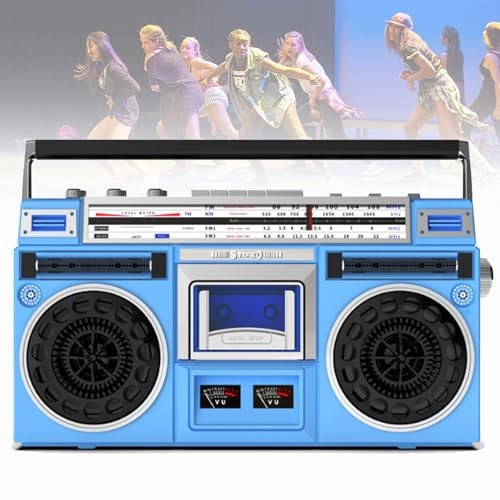 Spdazzleburst Boombox Portatile per Cassette, Lettore CD, Boombox Bluetooth retrò Anni '80, Supporto Ingresso SD/USB, con Radio AM/FM, registratore per Viaggi in Famiglia,Blue