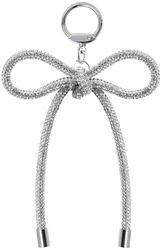 Silber Schleife Schlüsselanhänger Damen Strass Bow Autoschlüsselanhänger Schleifenknoten Taschenanhänger Cute Keychain Aesthetic Glänzend Kristall Ribbon Bowknot Key Chain Bag Charm Schlüsselringe