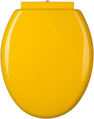 Round PP Material Toilet Seat with Lid,Quiet Soft Close Loo Seat Cover,Quick Release O-Shaped Loo Seat Cover for Easy Cleaning,Simple Top Fixing (Yellow)