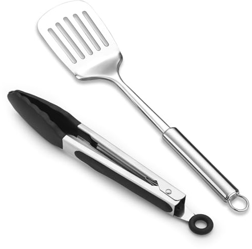 Spatel Kochzangen-Set, ReaNea Spatel und Küchenzange, Küchenutensilien-Set, Geschenke für Zuhause, Restaurant, Camping, Outdoor, BBQ
