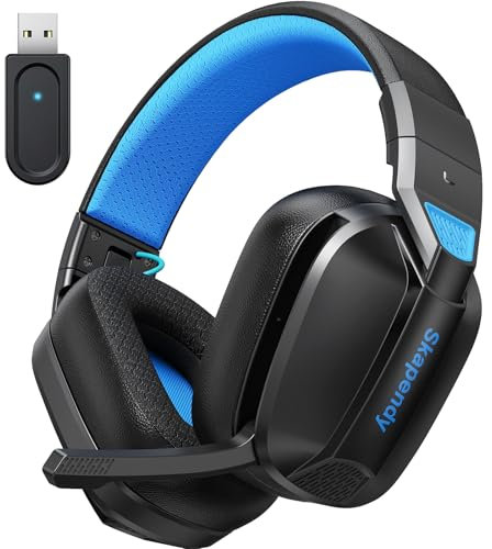 Skapendy VK80 Cascos Gaming Inalambricos para Ps5, Ps4,PC, Switch, Auriculares Gaming Inalambricos de 2.4G con micrófono con cancelación de Ruido, Bluetooth 5.4 Modo Dual (Negro Azul)