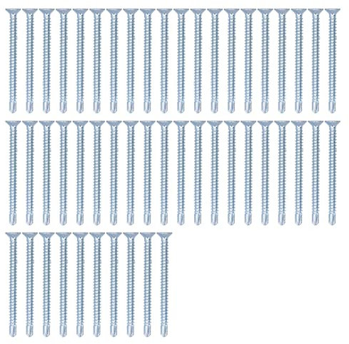 ANKROYU 50 Stück 0,17 x 1,97 Zoll selbstbohrende Schrauben, stabile Kreuzrillenschrauben, Sechskantschrauben, Hochleistungsschrauben, verzinkte Schrauben für Anwendungsreparaturen (Flacher Kopf)
