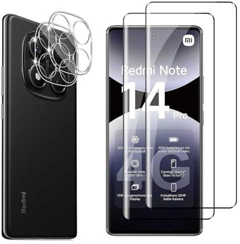 Hengnewro Protector de Pantalla para xiaomi redmi note 14 PRO Plus | 2 Piezas Cristal Templado con 2 Piezas Protector Cámara, Cristal Vidrio Templado Anti-Arañazos, Dureza 9H, Ultra HD