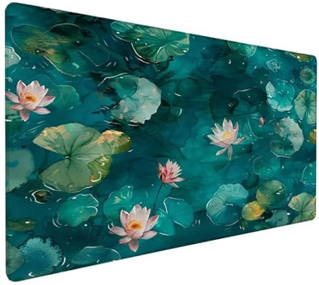 Gaming Mauspad XXL 900x300x3 mm Groß Mousepad Grün Schreibtischunterlage Lotus Mouse Pad mit rutschfeste Gummibasis, Vernähte Kanten Design Wasserdicht Mouse Pad für PC Gaming Zubehör, Geschenk Z-914