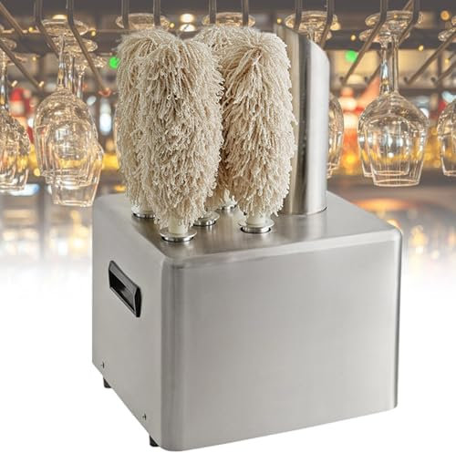vnmudzeo Limpiacristales EléCtrico Comercial De 5 Cepillos, MáQuina Pulidora Y Secadora De Copas De Vino De Acero Inoxidable De 330 Tazas/H,220V