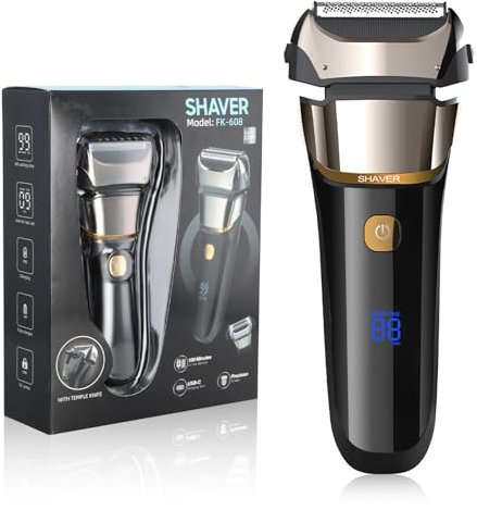 Focenat Afeitadora Eléctrica 2 en 1 para Hombre, con Recortador de Barba Pop-Up, Afeitadora Eléctrica en Seco y Húmedo, Afeitadora USB Recargable Sin Cable, Eléctrica Afeitadora Cabeza Hombre