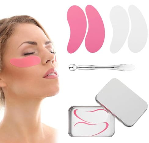 YUZNA 2 Paia Patch Occhi Riutilizzabili, Silicone Cuscinetti in Gel per Gli Occhi Maschera Sotto Gli Occhi Rughe e Rughe Sottili con Applicatore di Crema per Gli Occhi e Custodia in Latta